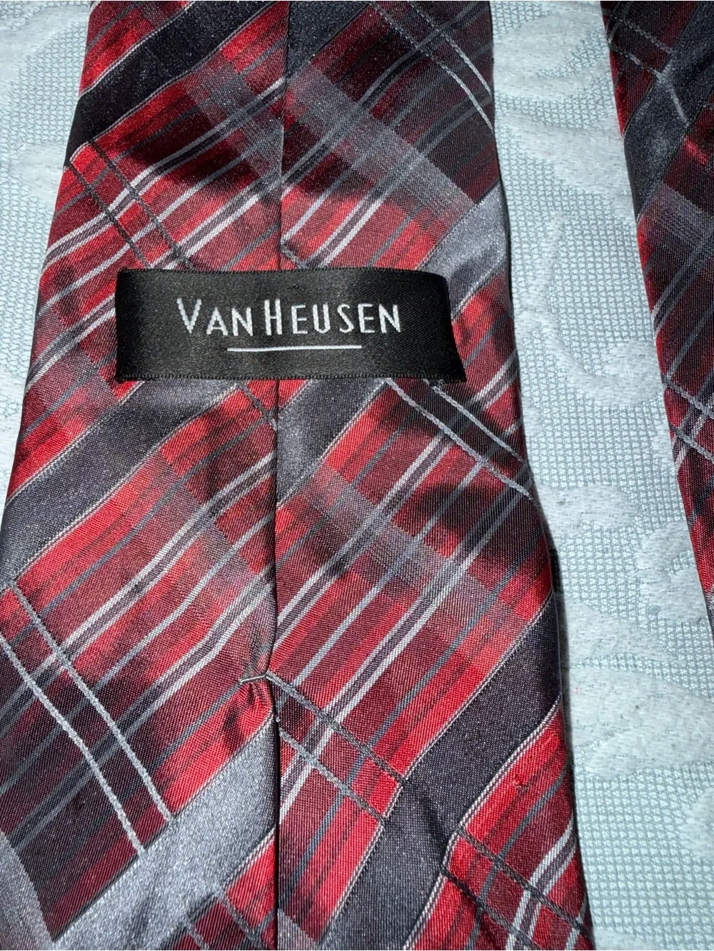 Van Heusen Men's Red and Gray Plaid Silk Tie